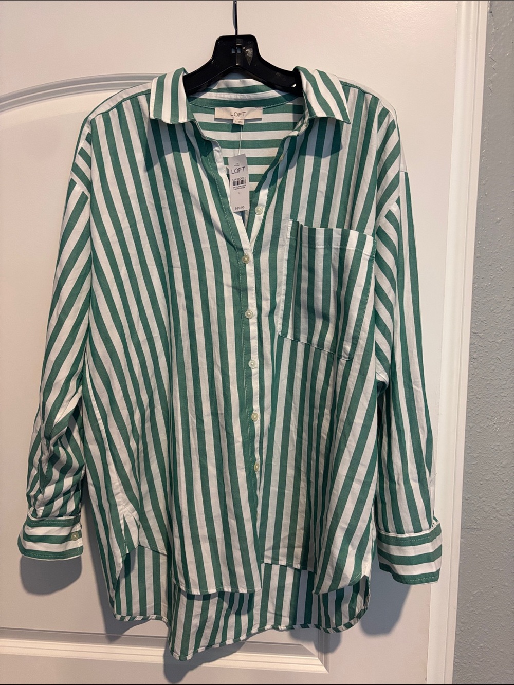 LOFT 100% Cotton NWT Striped Poplin Everyday Oversized Pocket Shirt - Picture 4 of 4